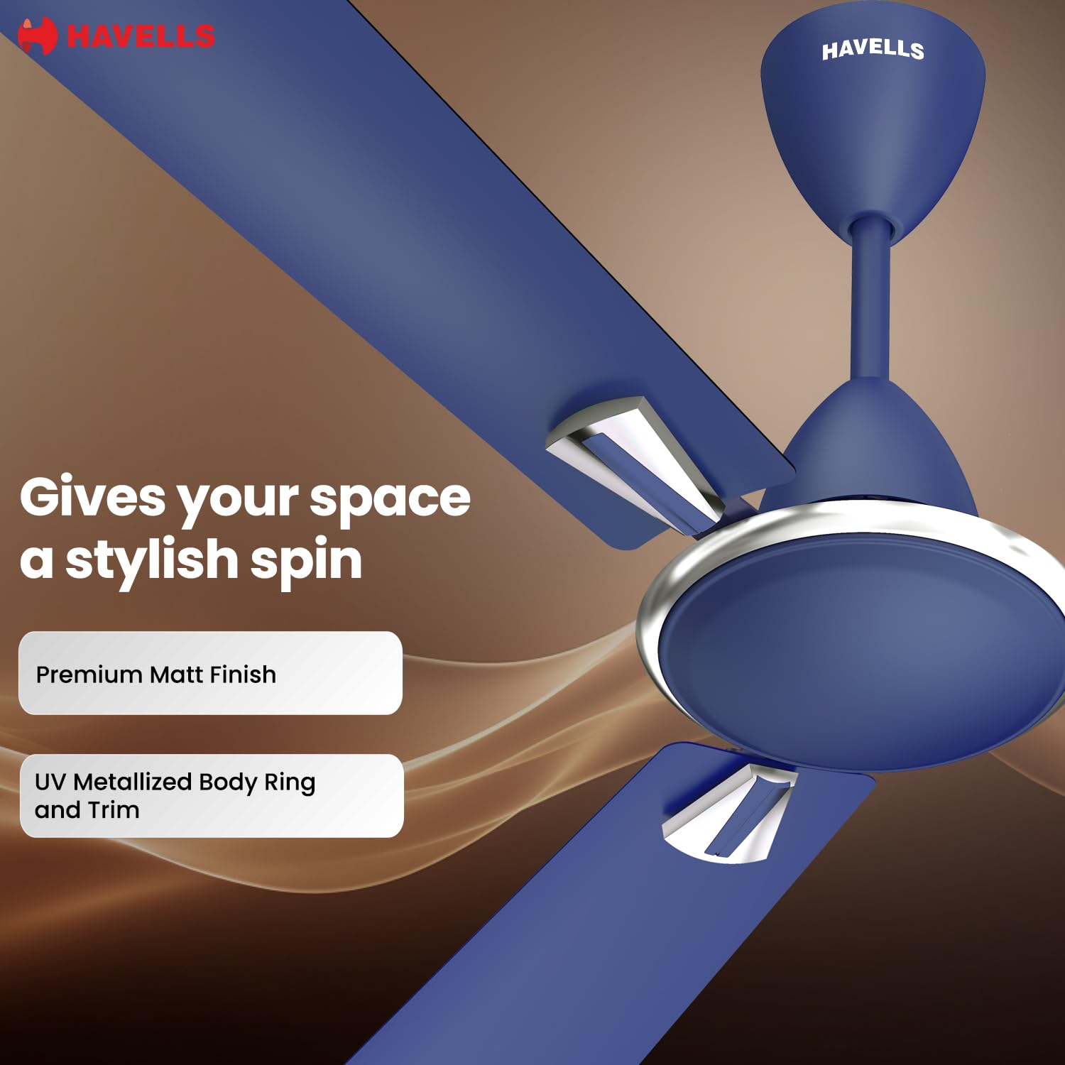 Havells Quickair 1400mm Ceiling Fan Matte Blue - Image 5