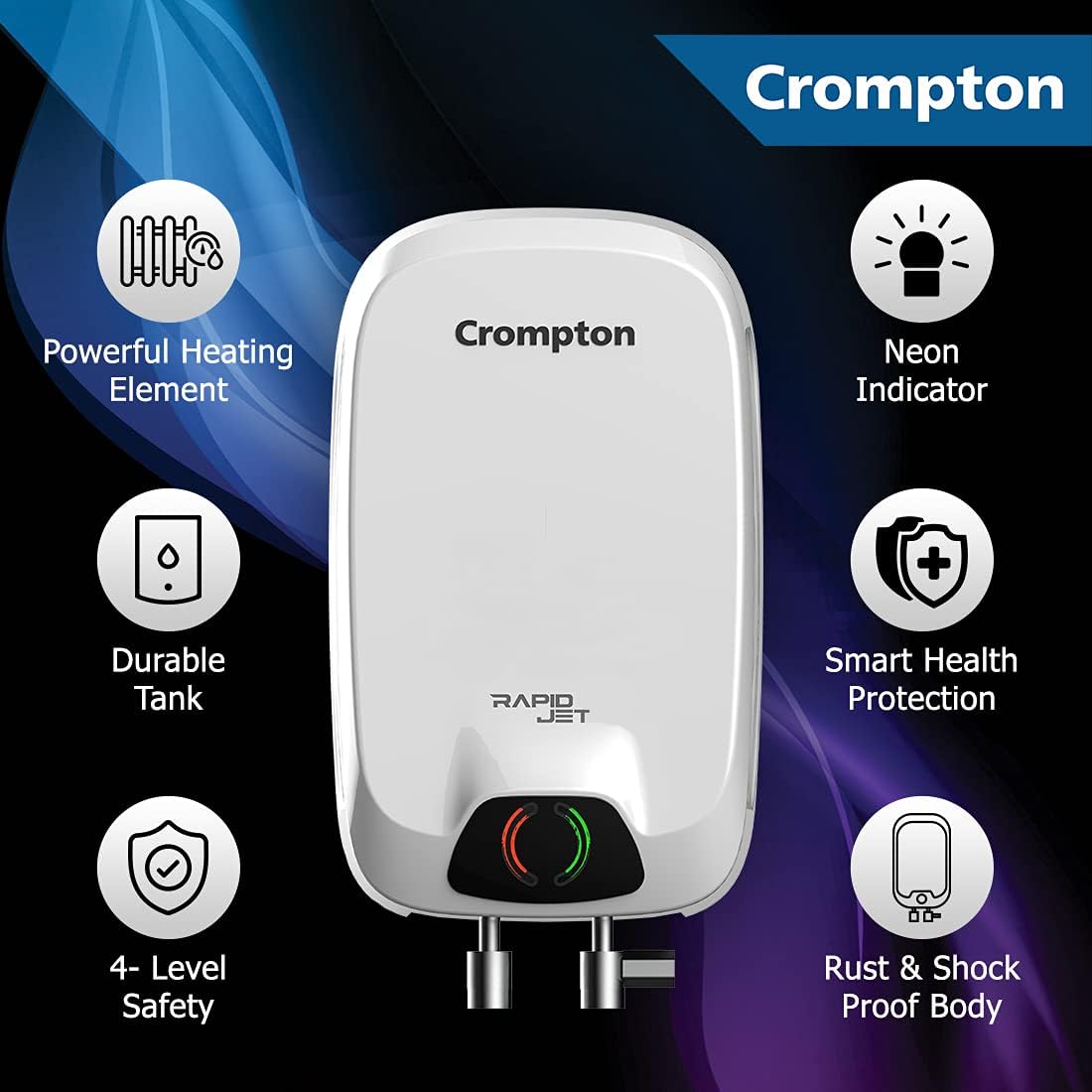 Crompton Rapid Jet 5ltr Instant Water Heater with Advanced 4 level Safety White - Image 4