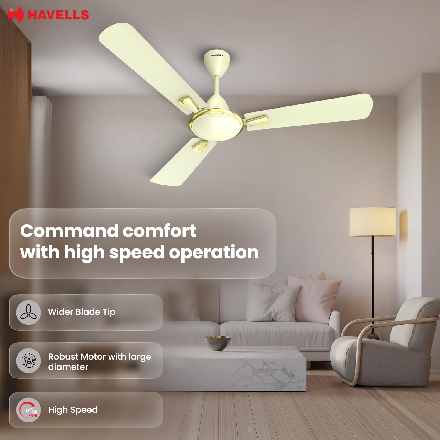 Havells Quickair 1400mm Ceiling Fan Bianco - Image 5