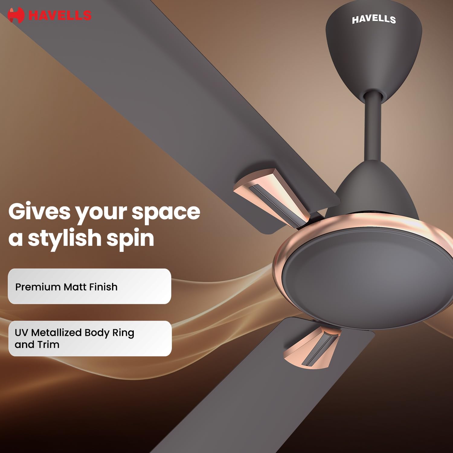 Havells Quickair 1400mm Ceiling Fan Smoke Brown - Image 4