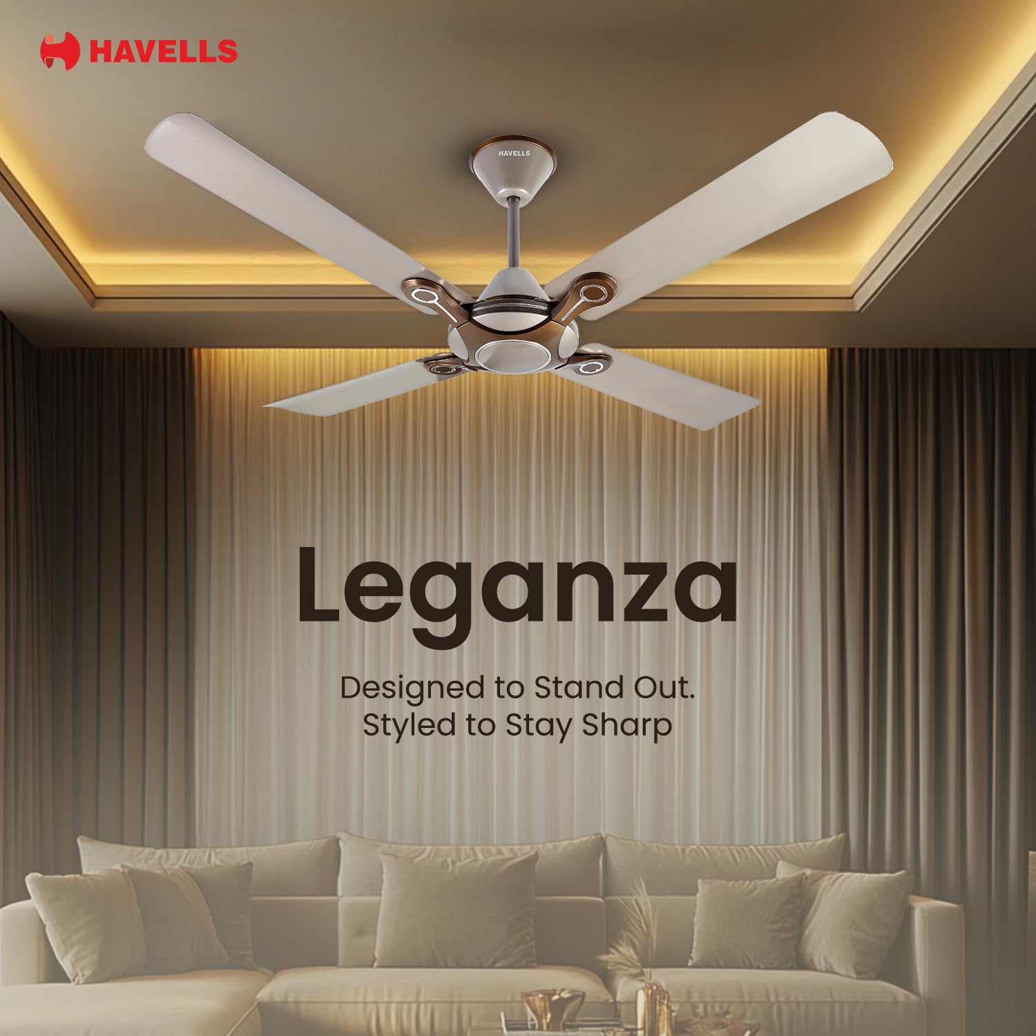 Havells Leganza 4 Blade 1200mm Ceiling Fan Mist Honey - Image 6
