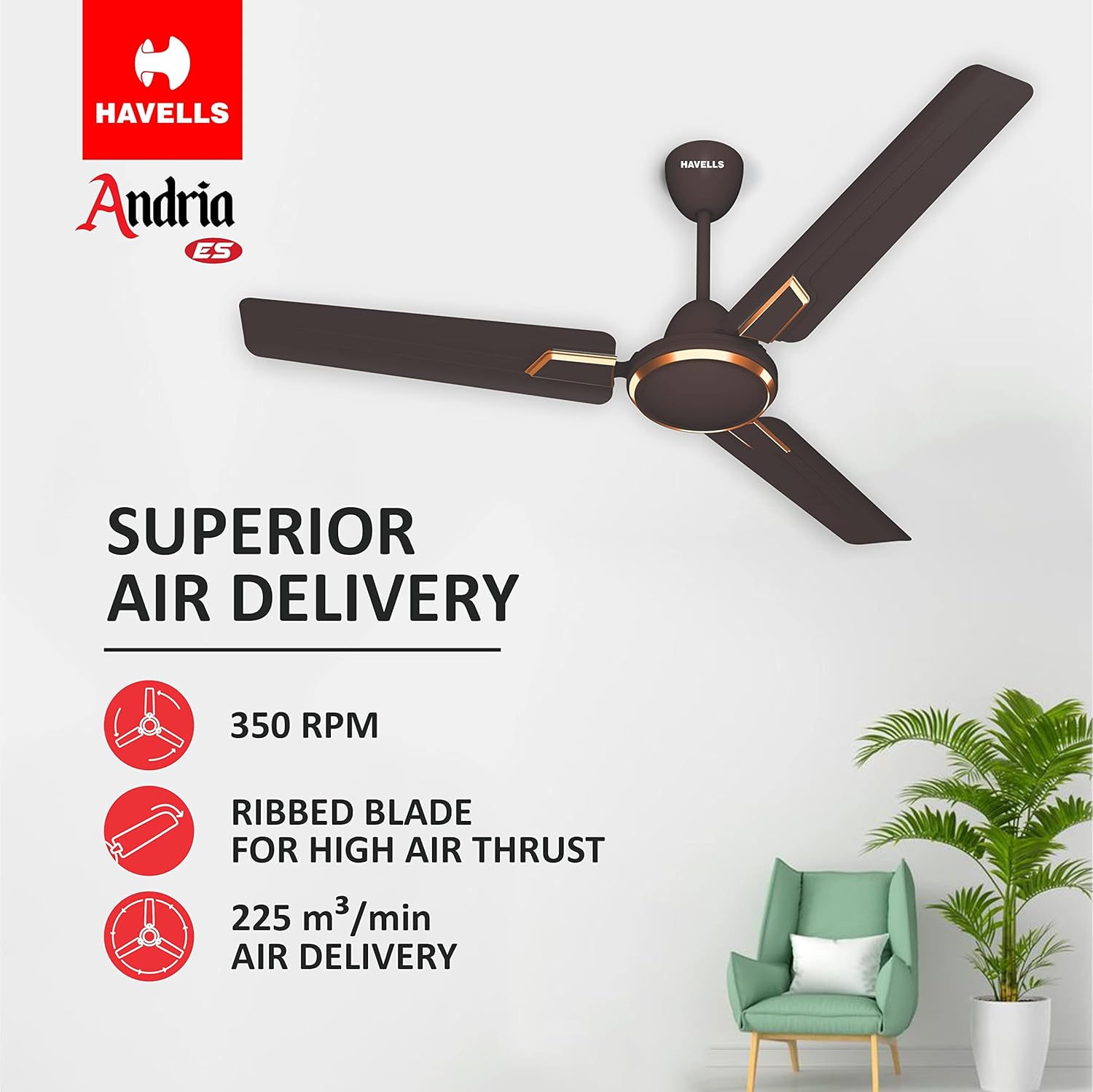 Havells Andria 1200mm Ceiling Fan Espresso Brown - Image 2