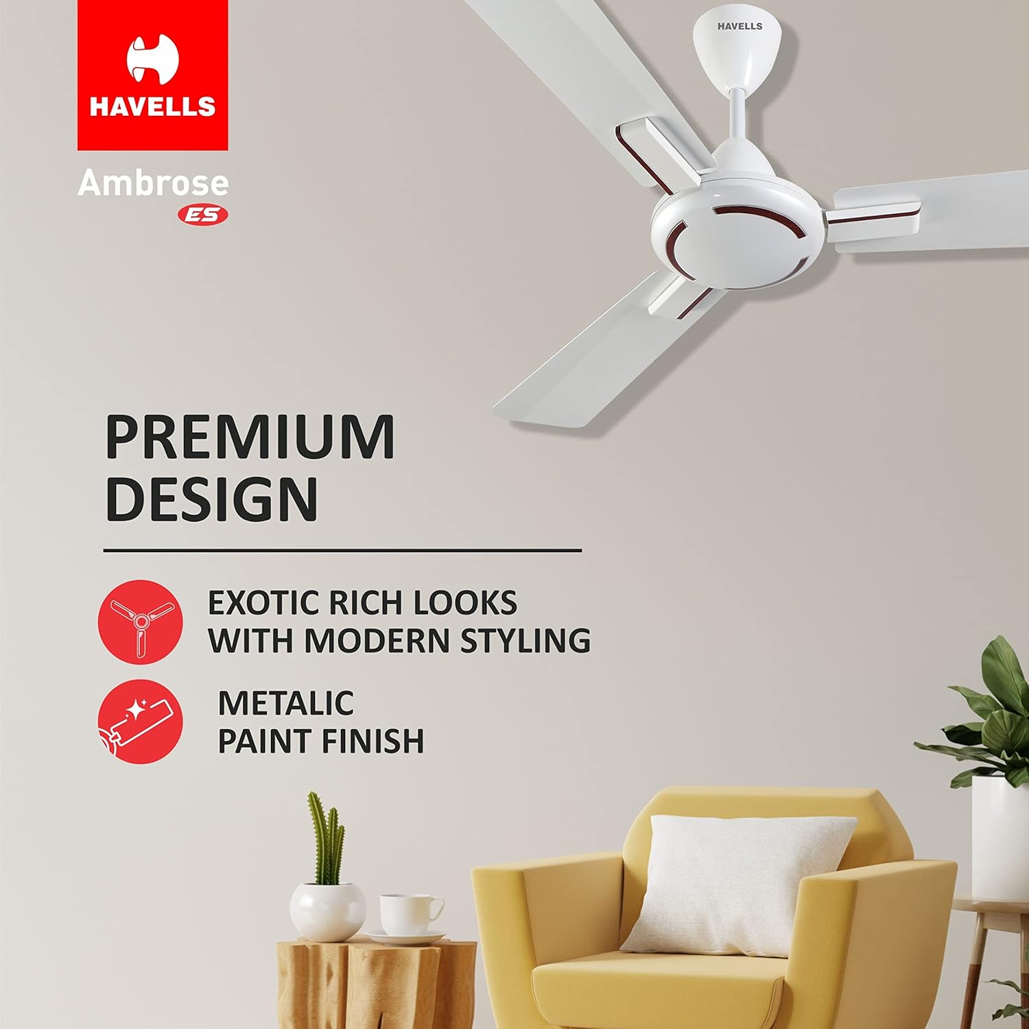 Havells Ambrose HS 1200mm Ceiling Fan Pearl White Wood - Image 2