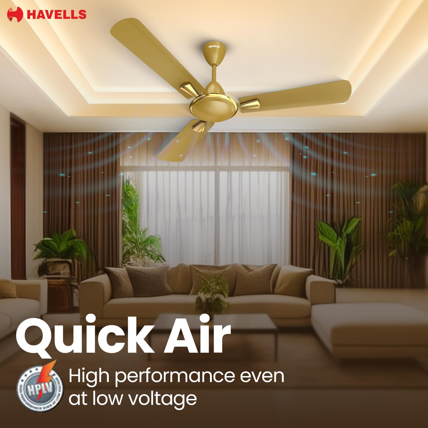 Havells Quickair 900mm Ceiling Fan Desert Gold - Image 4