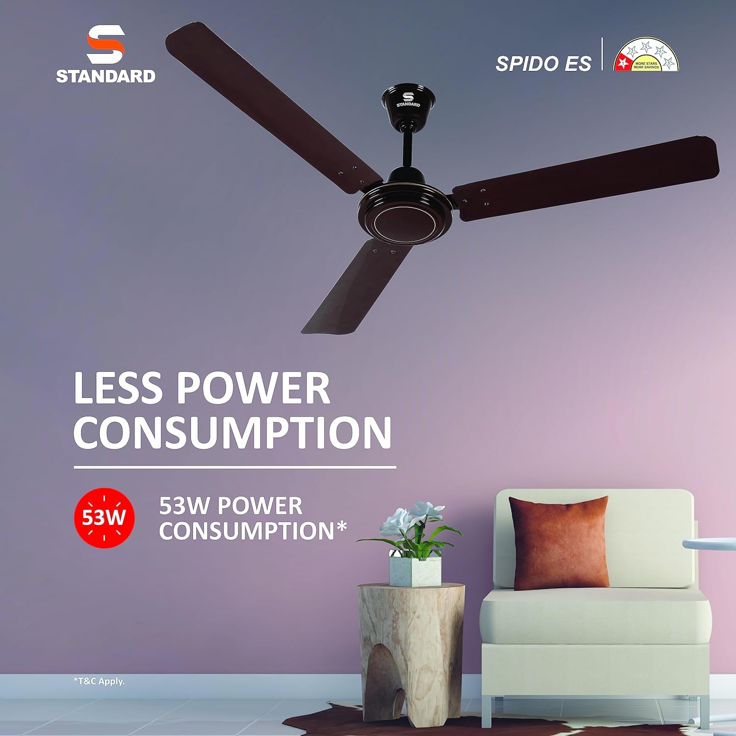 Standard Spido ES Neo 1200mm Ceiling Fan Brown - Image 5