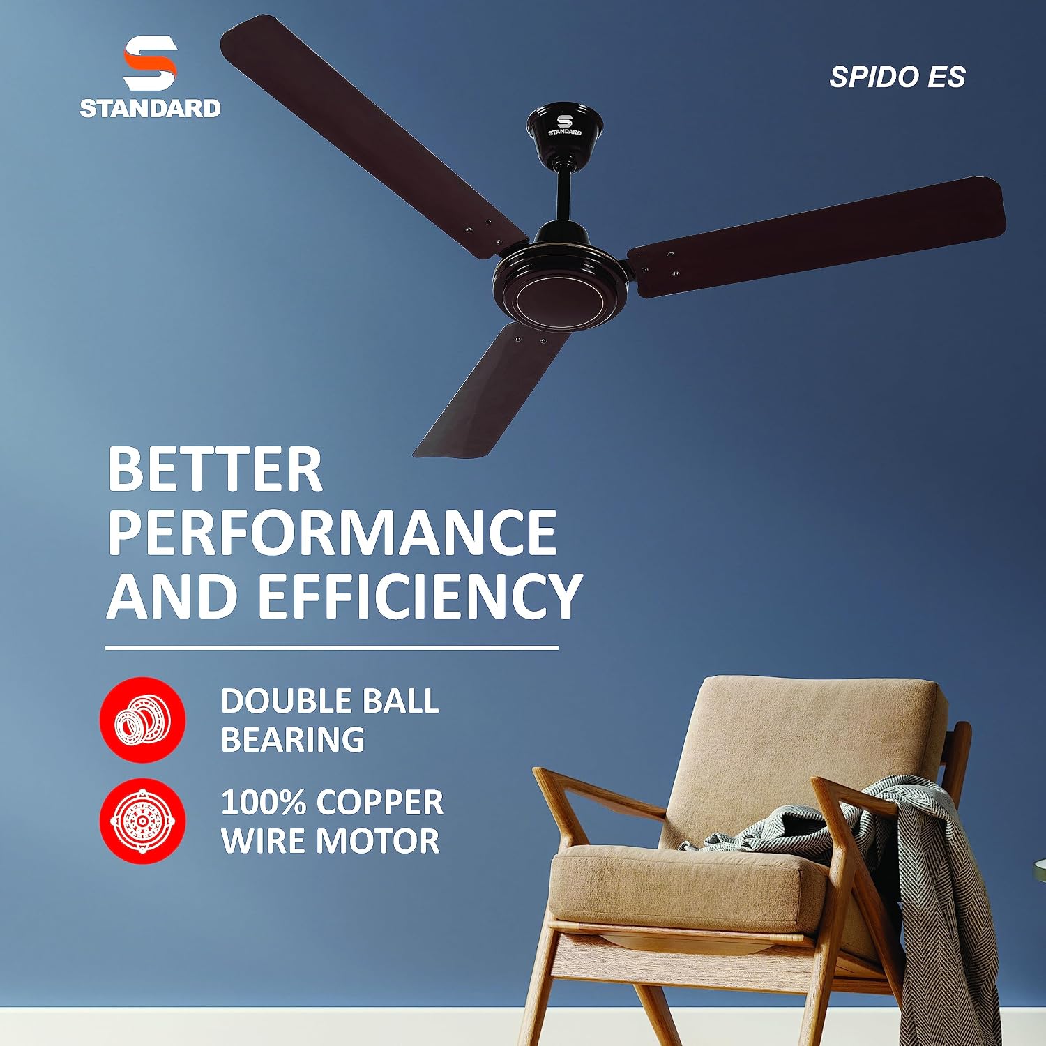 Standard Spido ES Neo 1200mm Ceiling Fan Brown - Image 7