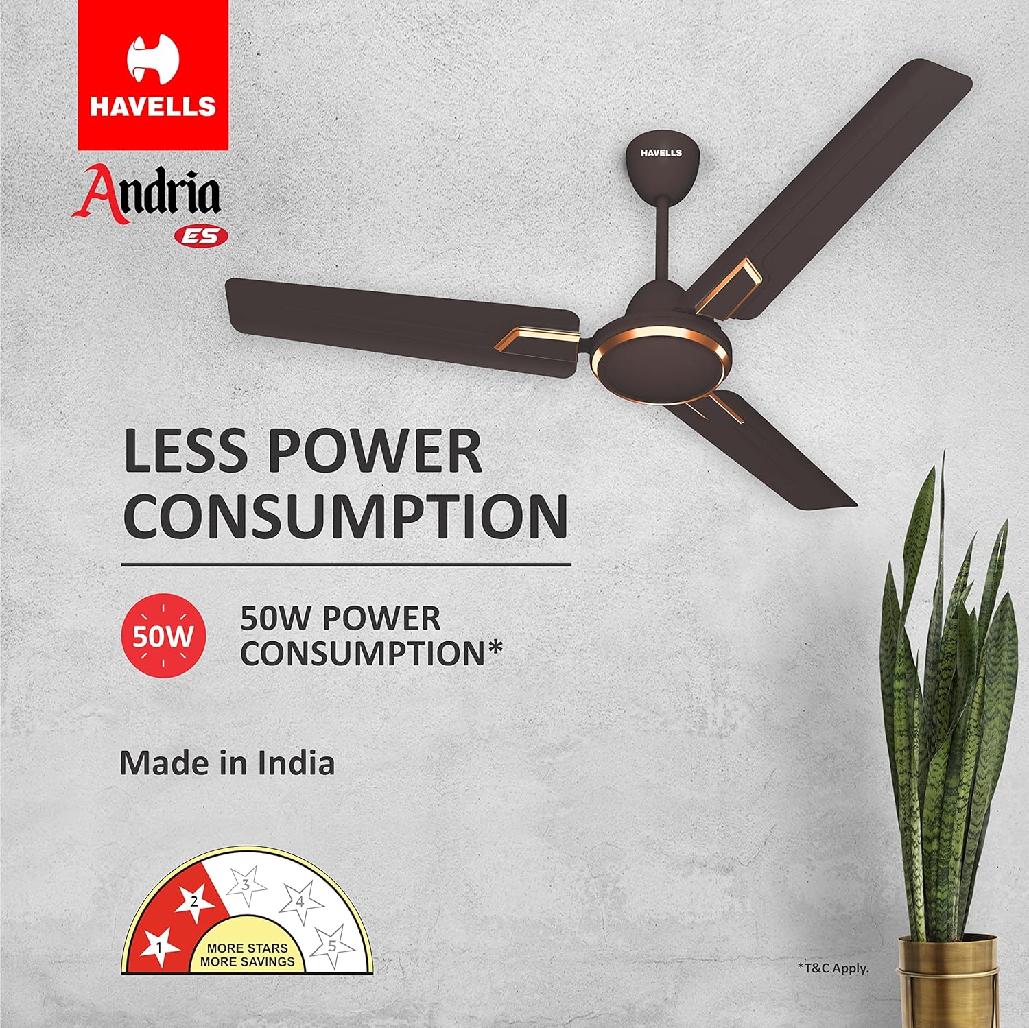 Havells Andria 1200mm Ceiling Fan Espresso Brown - Image 5