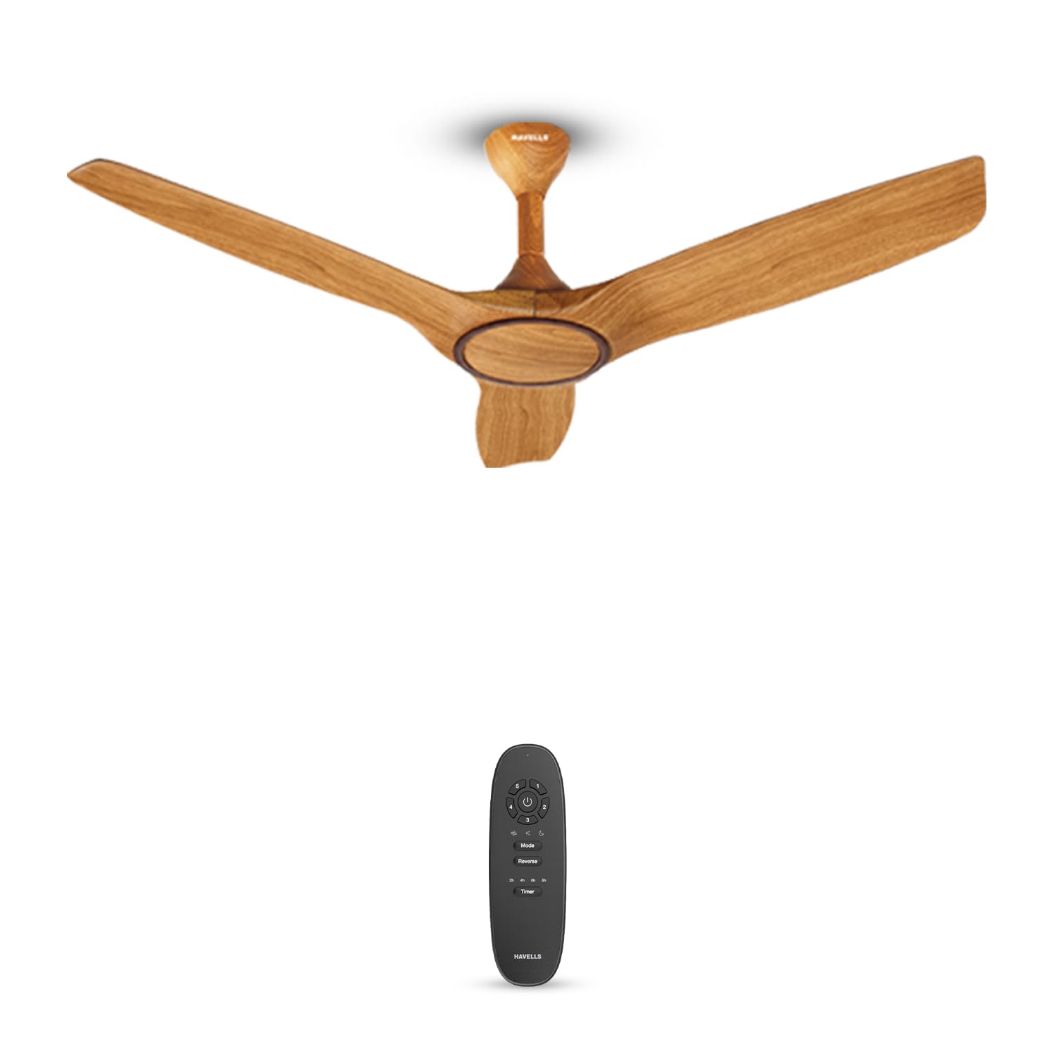 Havells Stealth Air BLDC Wood 1200mm Premium Ceiling Fan with 100% Pure Copper | 5 Star Rating | Remote Controlled | Watt: 40 | Air Flow: 245 cmm | Speed: 280 RPM | Free Installation | 2 Year Warranty (Pinewood Chola Chrome) |)