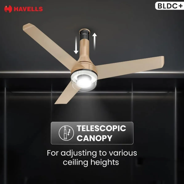 Havells 1200mm Crista Underlight BLDC Ceiling Fan | Remote Controlled, Smart Fan, IoT Enabled, Alexa & Google Home Compatible | 5 Star Rated, Upto60% Energy Saving, 2 Year Warranty | (Champagne Cola) - Image 5