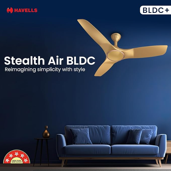 Havells 1200mm Stealth Air BLDC Motor Ceiling Fan | Remote Controlled, High Air Delivery Fan | 5 Star Rated, Upto 60% Energy Saving, 2 Year Brand Warranty | (Pack of 1, Champagne) - Image 6