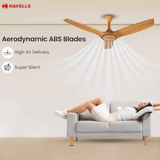 Havells Stealth Air BLDC Wood 1200mm Premium Ceiling Fan with 100% Pure Copper | 5 Star Rating | Remote Controlled | Watt: 40 | Air Flow: 245 cmm | Speed: 280 RPM | Free Installation | 2 Year Warranty (Pinewood Chola Chrome) |) - Image 4