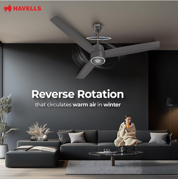Havells EPIC SIGNIA BLDC Ceiling Fan 1200mm | 5 star | LED Speed Indicator | 380 RPM, Up to 65% Savings | Reverse Rotation, 4 Speed Modes | Low Wattage 30W ,Low Noise | Air Flow:225 CMM | Smoke Brown | - Image 3