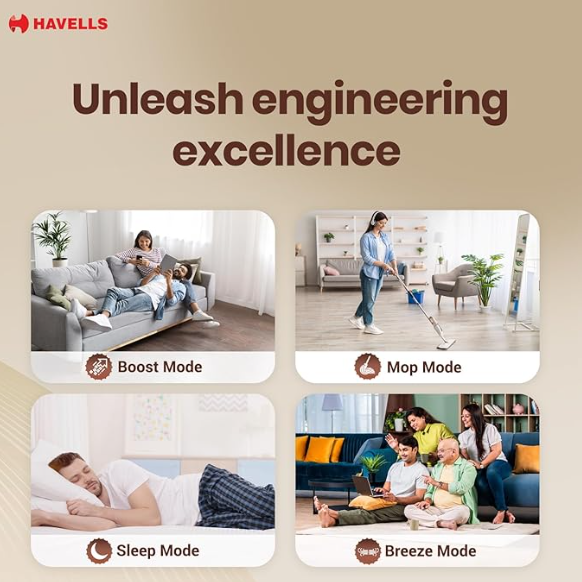 Havells EPIC BLDC Ceiling Fan 1200mm | 380 RPM | Savings upto 65% | Reverse Rotation, 4 Modes (Boost, Sleep, Breeze, Mop) | Low Wattage 30W, Low Noise | Air Flow:225 CMM | 3 Year Warranty | Elegant White | - Image 6