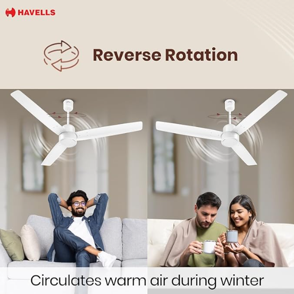 Havells EPIC BLDC Ceiling Fan 1200mm | 380 RPM | Savings upto 65% | Reverse Rotation, 4 Modes (Boost, Sleep, Breeze, Mop) | Low Wattage 30W, Low Noise | Air Flow:225 CMM | 3 Year Warranty | Elegant White | - Image 5