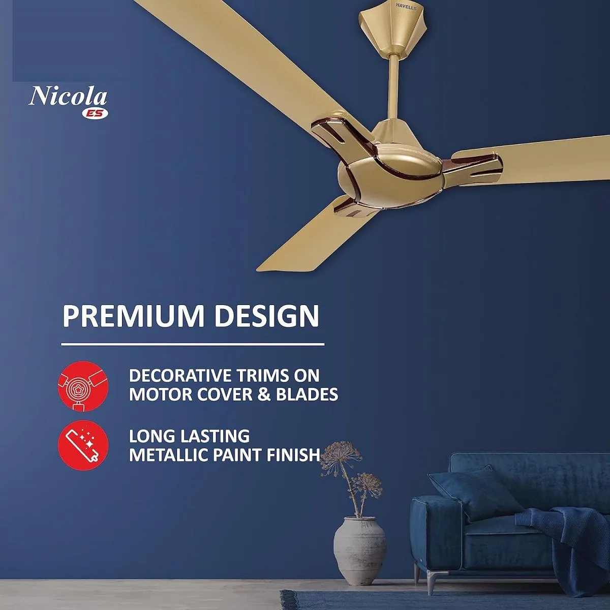 Havells Nicola 1200mm Ceiling Fan Bronze Copper - Image 4
